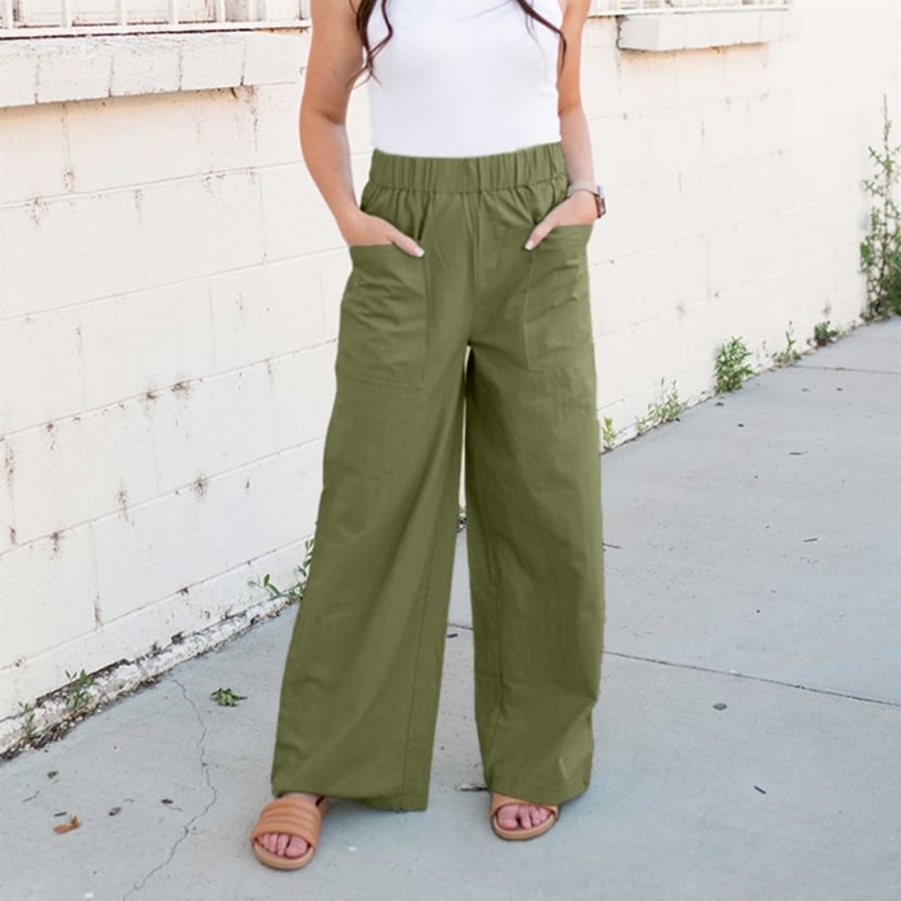 🚫SOLD🚫 Zenana Woven Cotton Front Patch Pocket Wide Leg Pants Olive Green